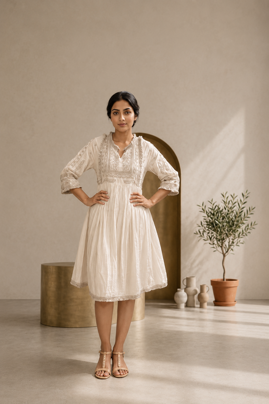 Ivory Whisper Embroidered Dress