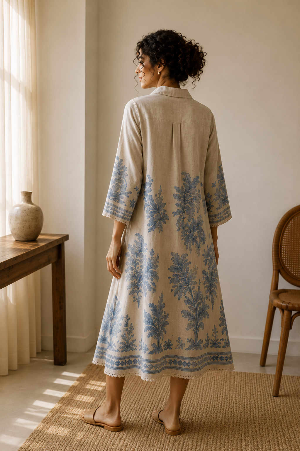 Botanical Print Linen Shirt Dress / Tunic