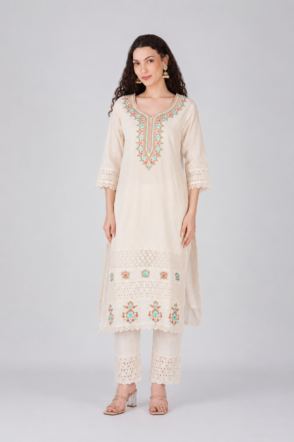 White Embrroidered Kurta Set