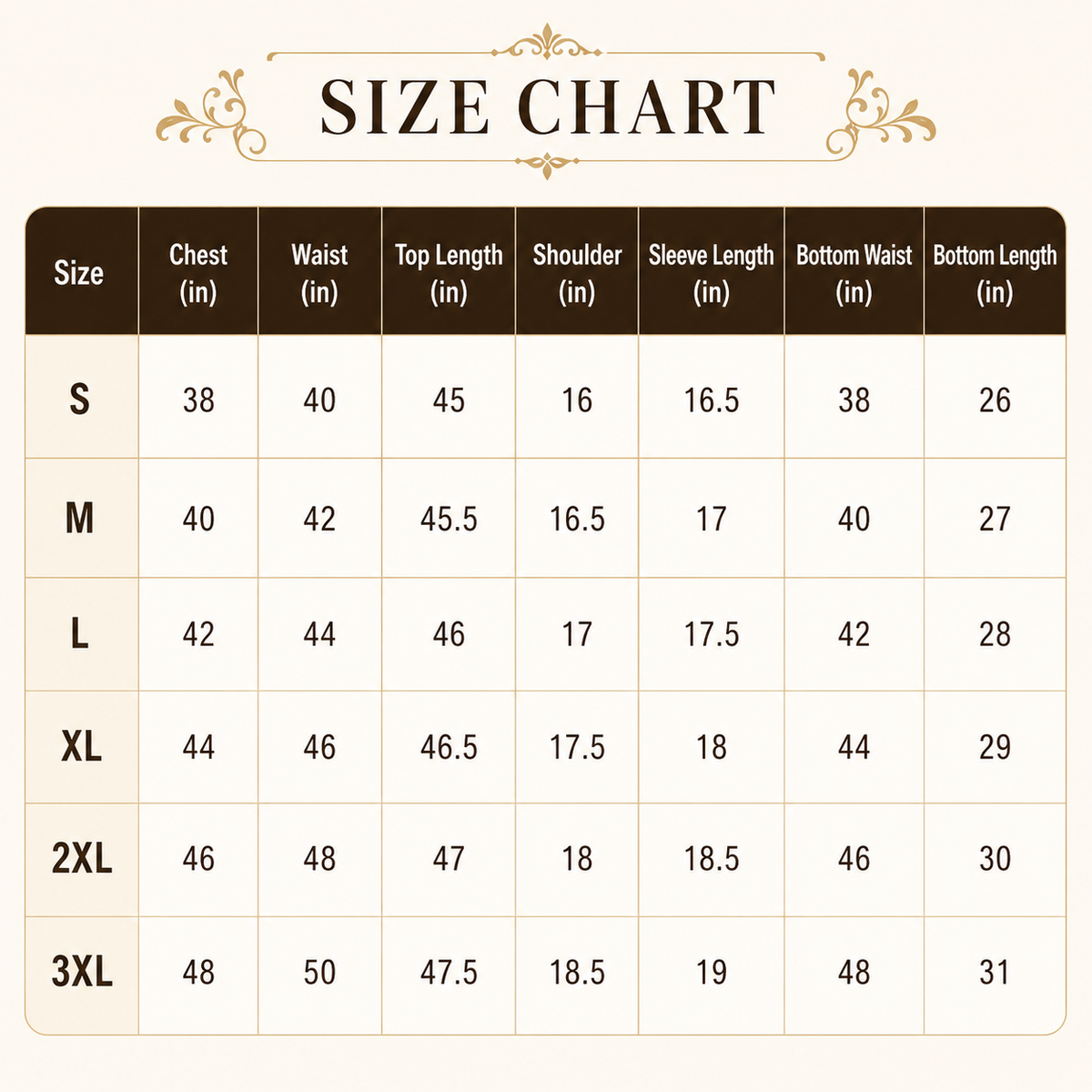 Size chart