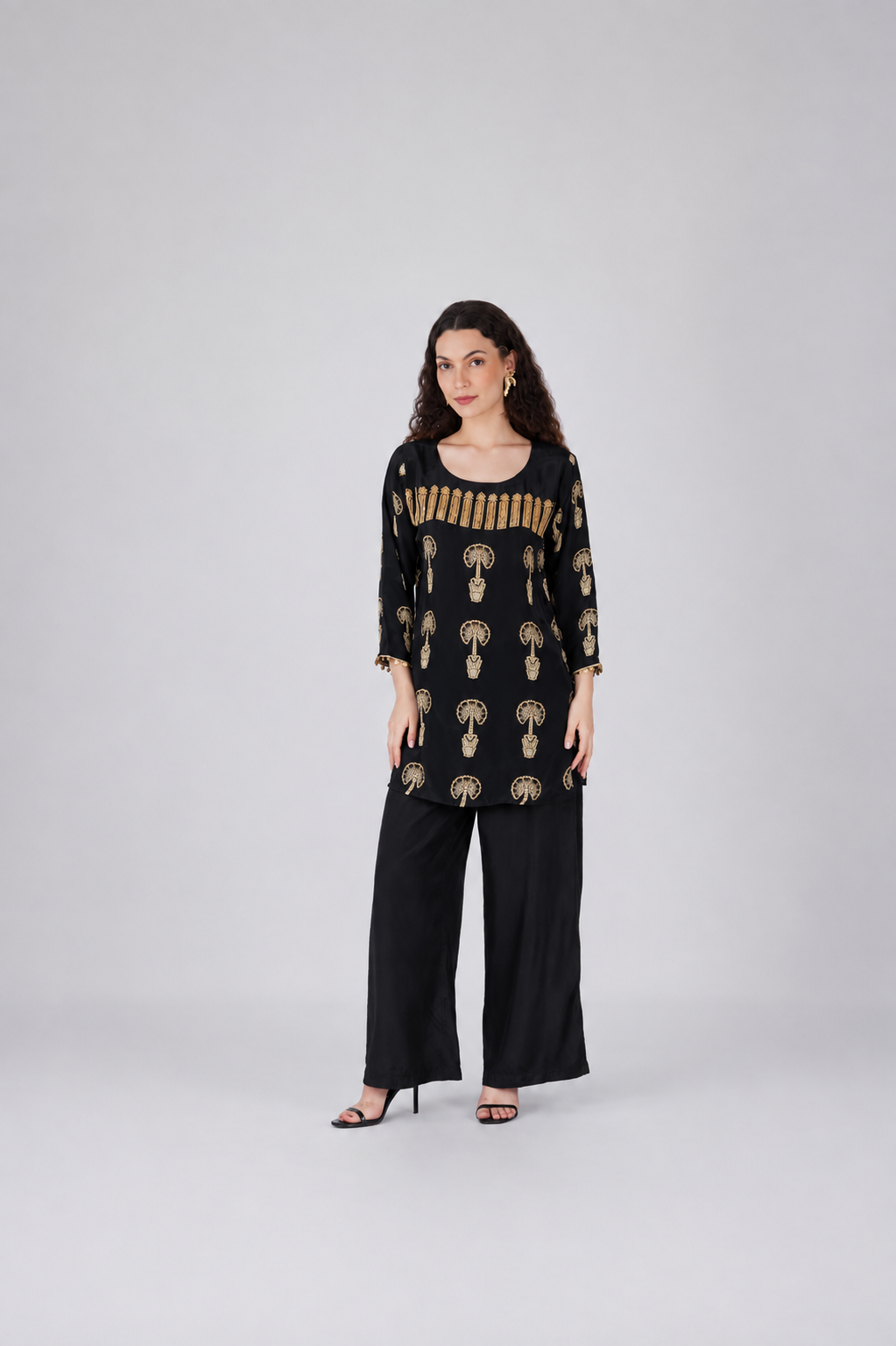 Palm Tunic Set features Gold Sequin