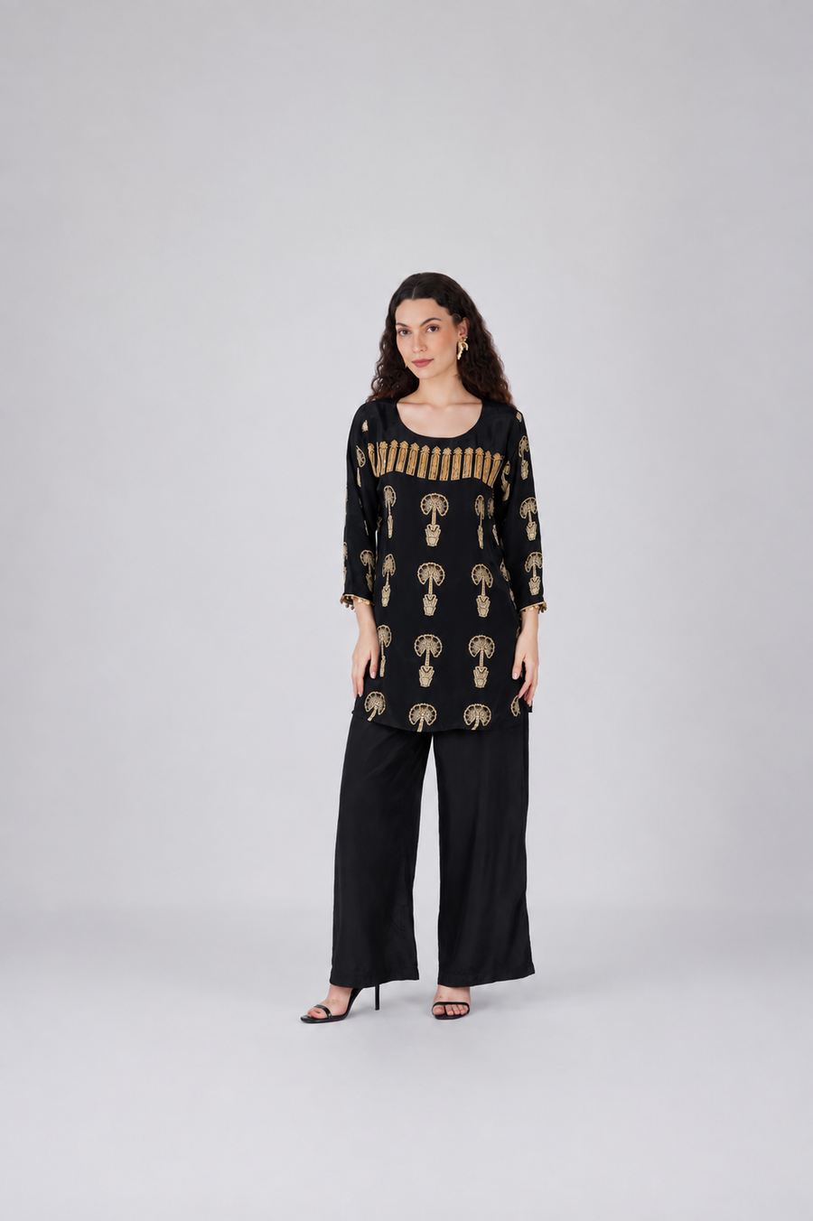 Palm Tunic Set features Gold Sequin