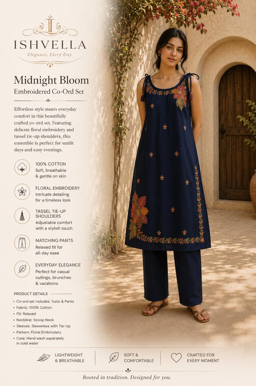 Midnight Bloom Embroidered Co-Ord Set
