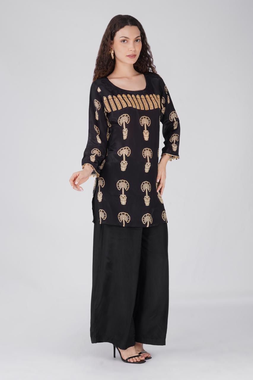 Palm Tunic Set features Gold Sequin