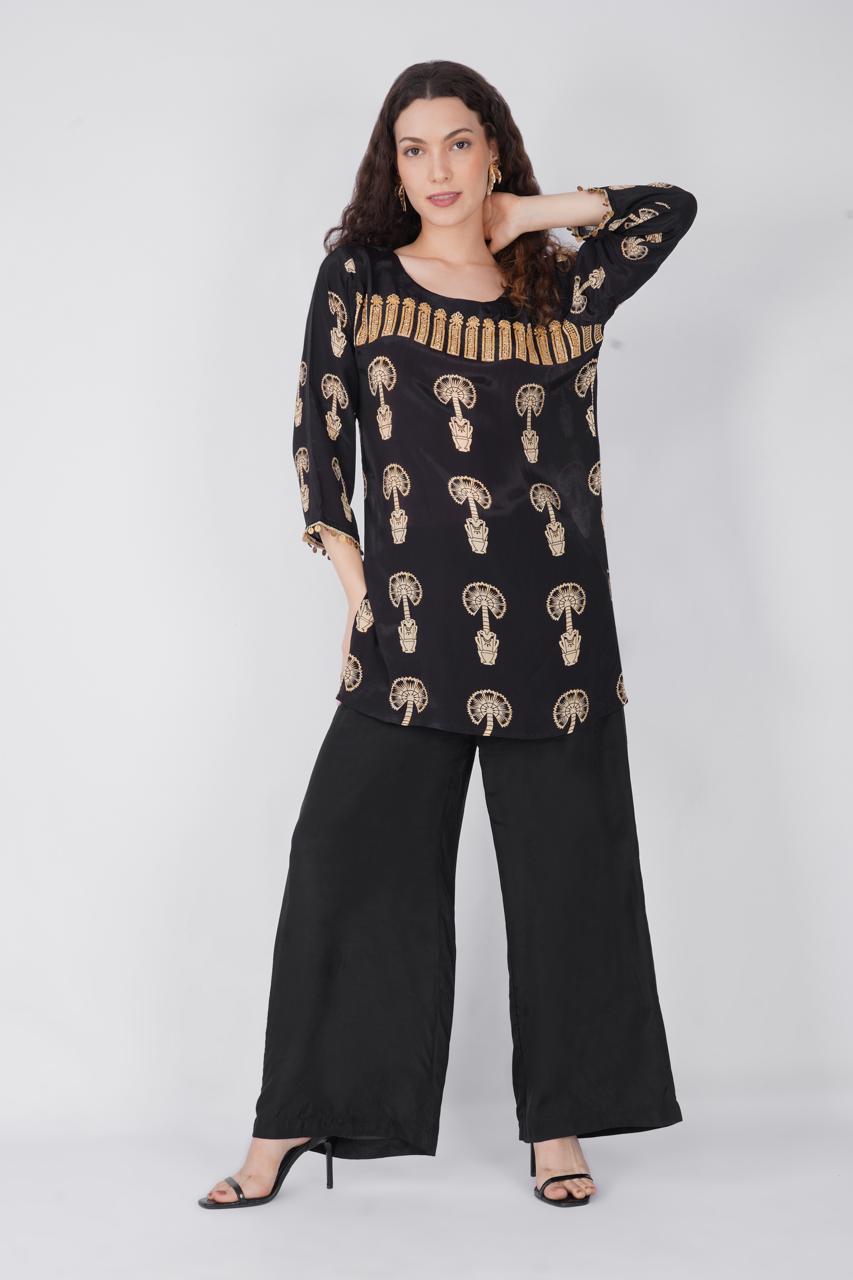 Palm Tunic Set features Gold Sequin
