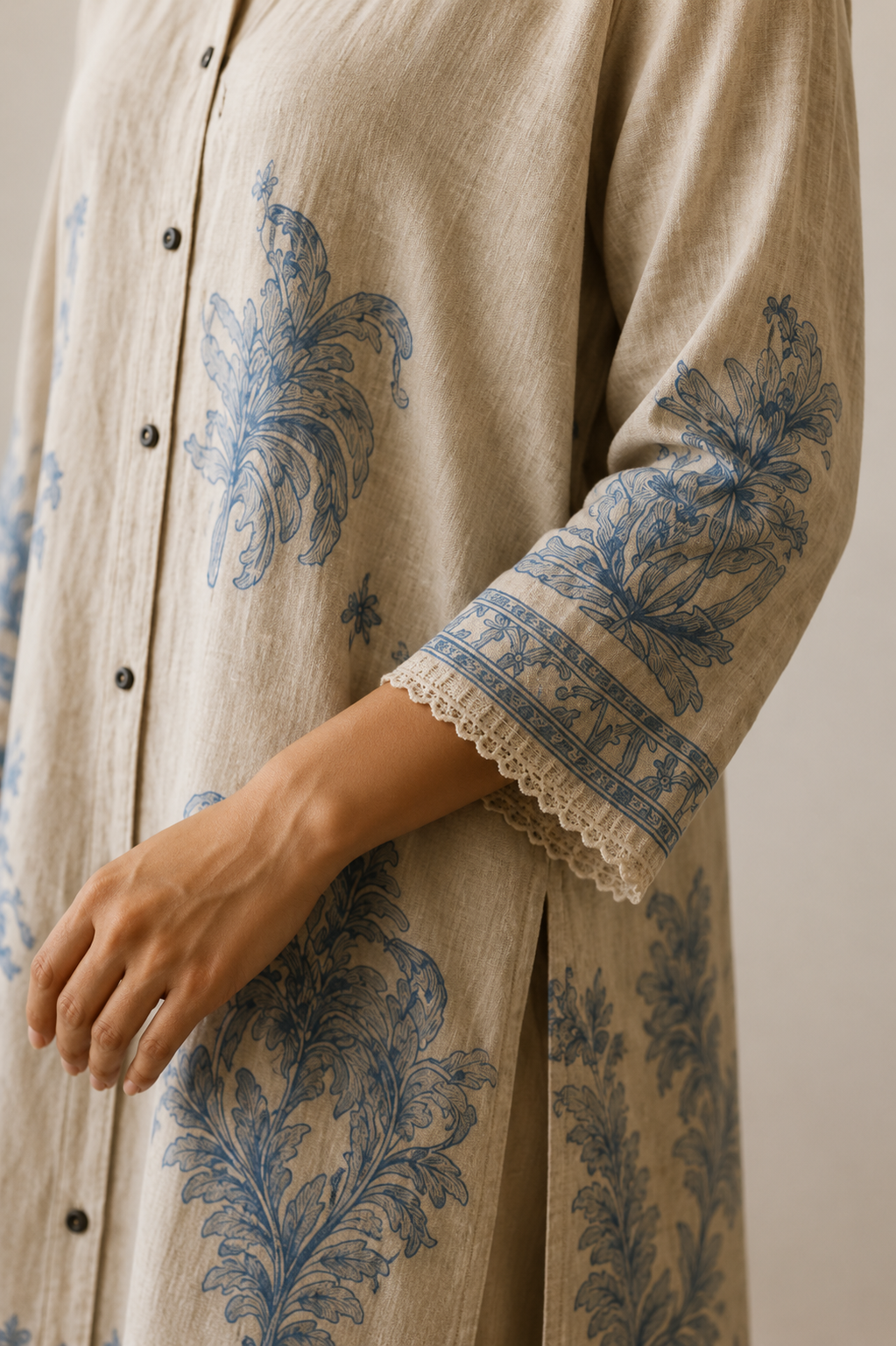 Botanical Print Linen Shirt Dress / Tunic