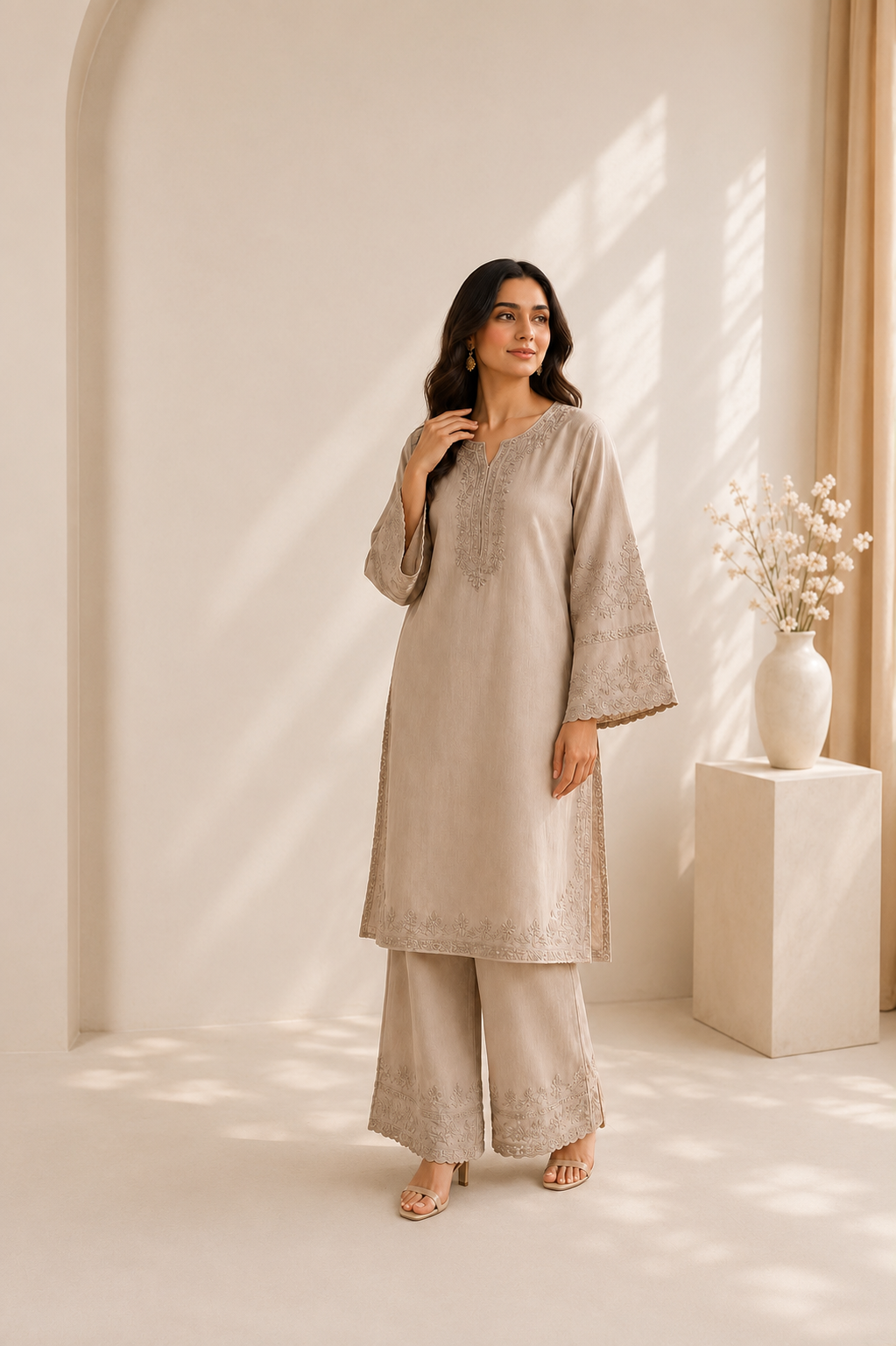 Embroidered Linen Kurta