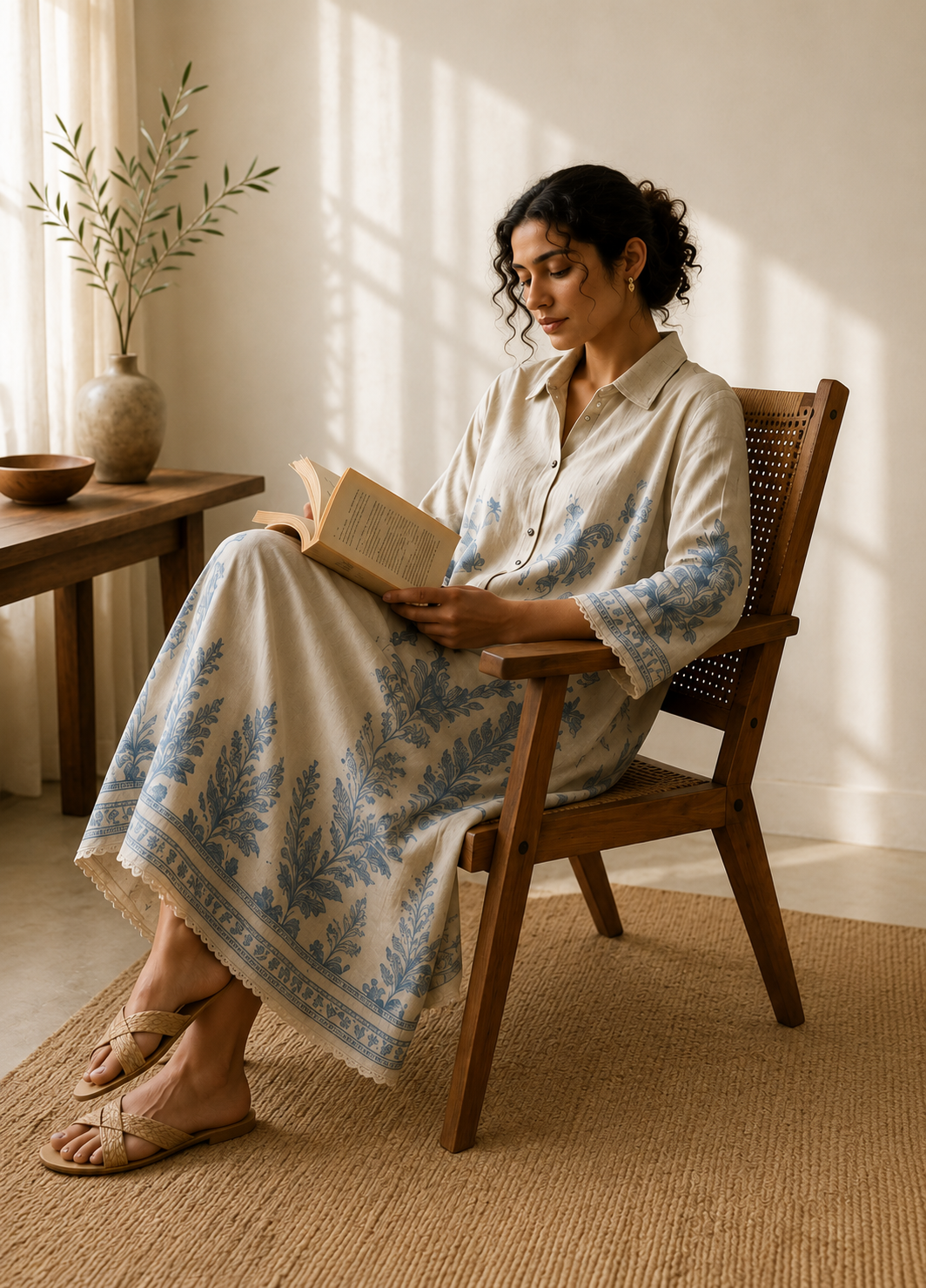Botanical Print Linen Shirt Dress / Tunic