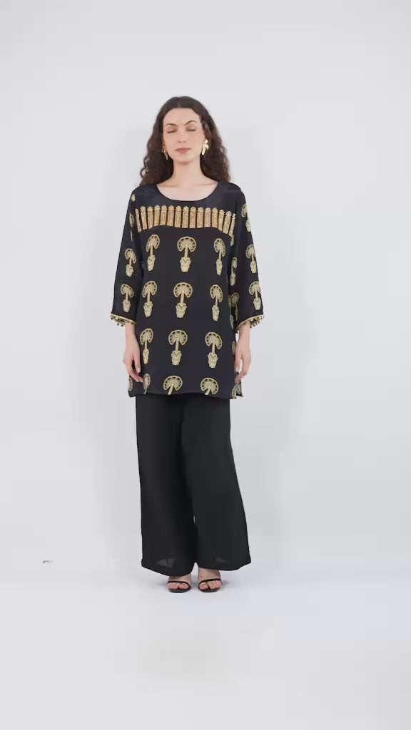 Palm Tunic Set features Gold Sequin