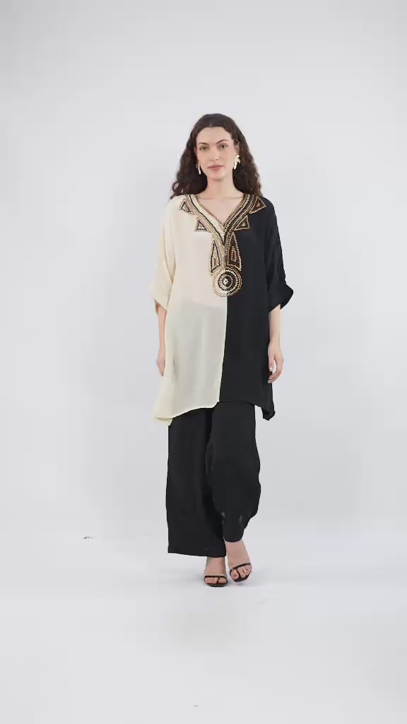 Black Ivory Crepe Designer Handwork Sharara Coord